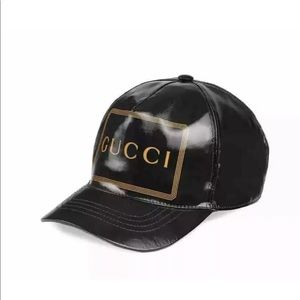 Gucci Baseball Hat Leather Frame Print Sz M